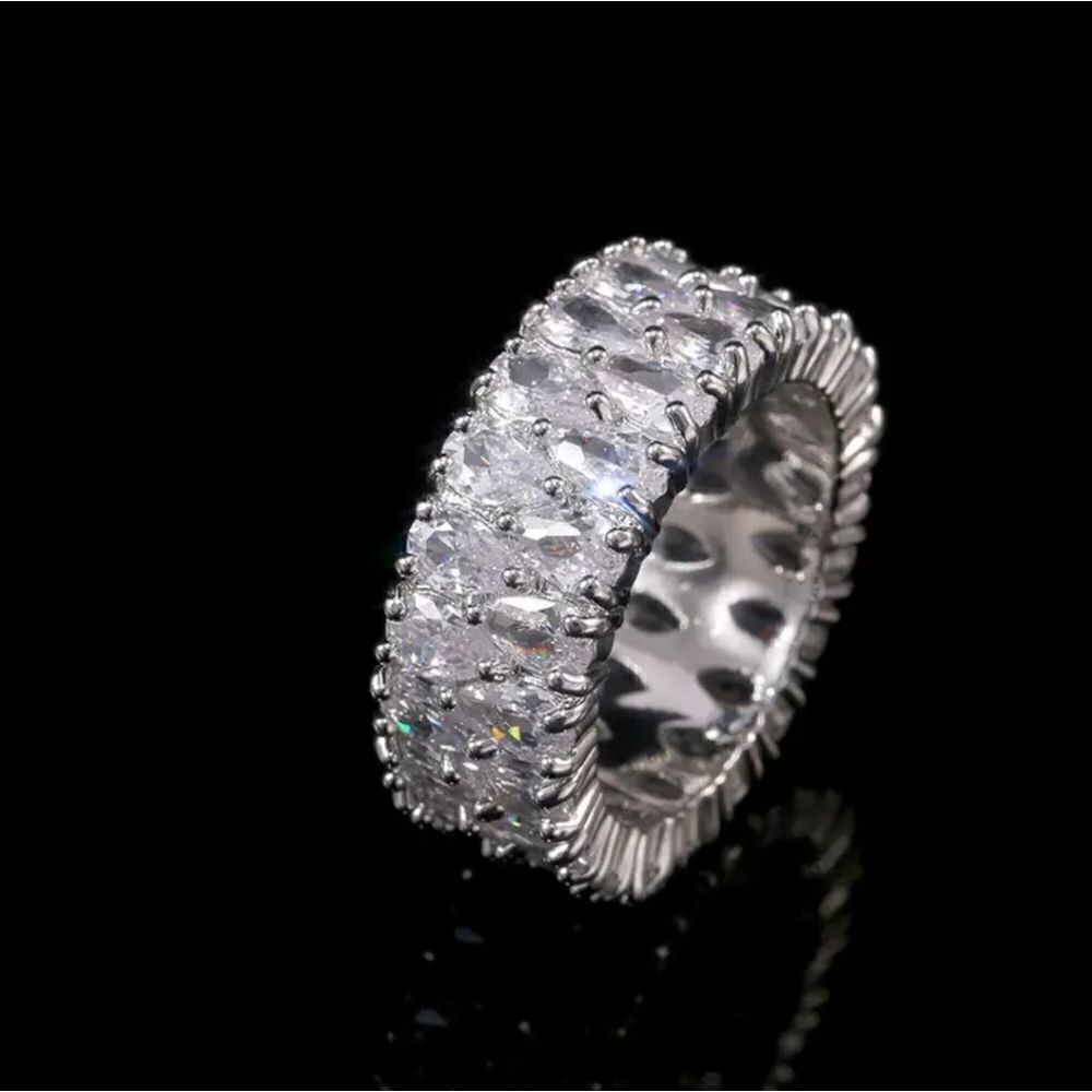 High-end double water drop shape zircon ring, stainless steel band - Picture 3 of 12